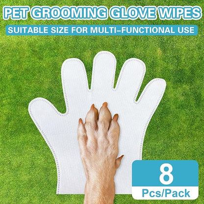 Dog Glove Wipes for Cleaning Paws Butt | Pet Grooming Deodorizing Dog Ear Glove Wipes | Fragrance Free Natural Puppy Glove Wipes | Soothes Itchy Dry Skin | 8 Count