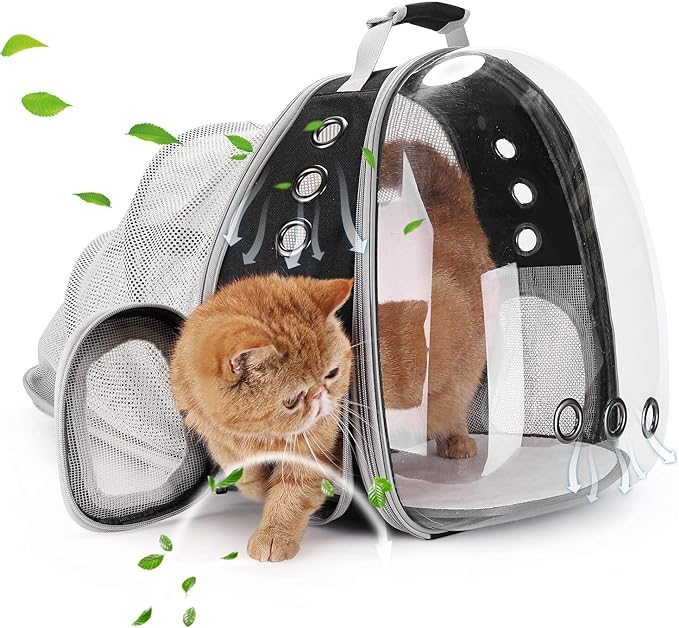 Lollimeow Bubble Expandable Cat Backpack Pet Travel Carrier for Cats and Dogs (Black-Expandable)