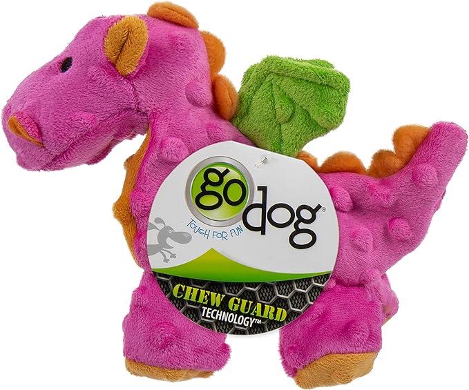 goDog Bubble Plush Dragons Squeaky Dog Toy, Chew Guard Technology - Hot Pink, Small