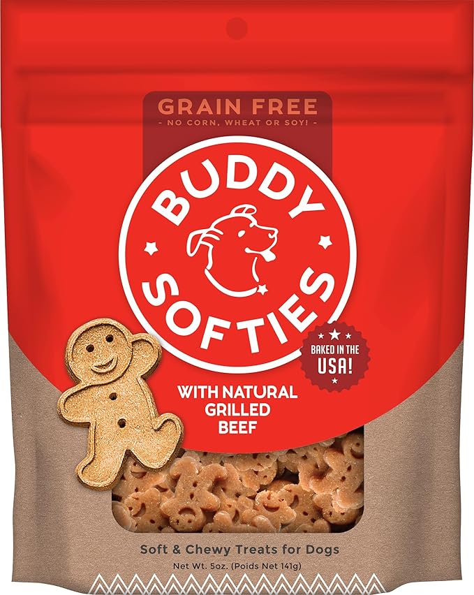 Buddy Biscuits Softies 5 oz Pouch, Grain-Free Soft & Chewy, Natural Grilled Beef Flavor Dog Treats, Oven Baked in The USA