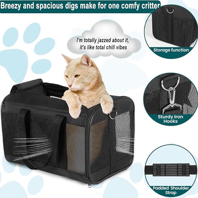 Cat Dog Pet Carrier for Medium to Large Cats (20+ lbs) and Small Dogs -Top Loading, Portable & Collapsible Cat Travel Bag Dual Kitten Sturdy Crate for Long Journeys