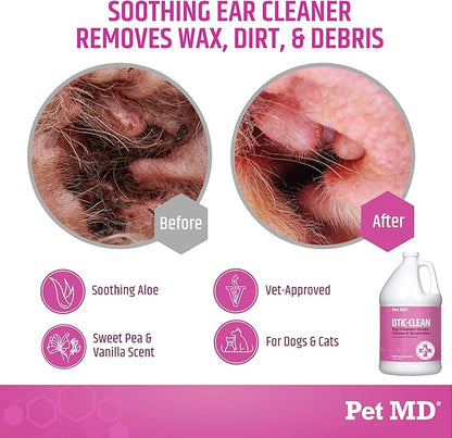 Pet MD Otic-Clean Dog Ear Cleaner - Veterinarian-Formulated Otic Ear Solution for Dogs & Cats - Pet Ear Cleaner for Itch, Odor, & Wax Buildup - Deodorizing Cat Ear Cleaner Solution - 1 Gallon