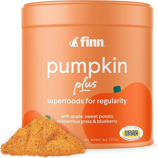 Finn Pumpkin Plus: Fast-Acting Digestive Relief for Loose Stool, Constipation, and Sensitive Stomachs | Superfood Meal Topper Powder for Dogs