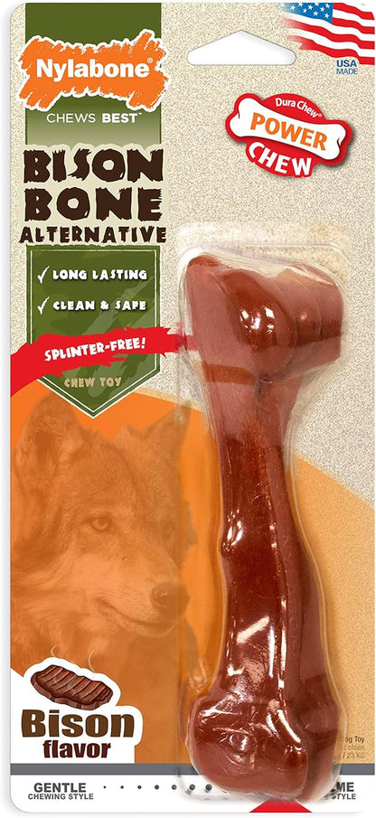 Nylabone Power Chew Bison Bone Alternative Nylon Chew Toy for Dogs, Dog Toys for Aggressive Chewers, Bison Flavor, Large/Giant (1 Count)