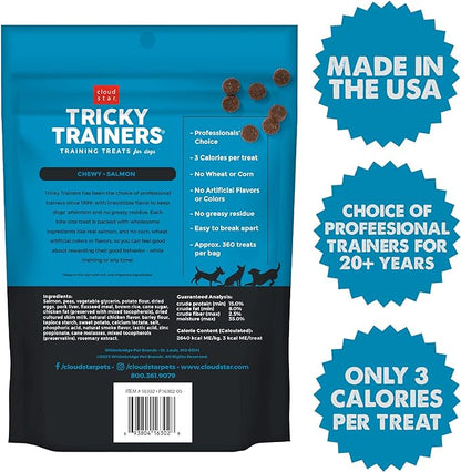 Cloud Star Tricky Trainers Soft & Chewy Dog Training Treats 14 oz Pouch, Salmon Flavor, Low Calorie Behavior Aid with 360 treats