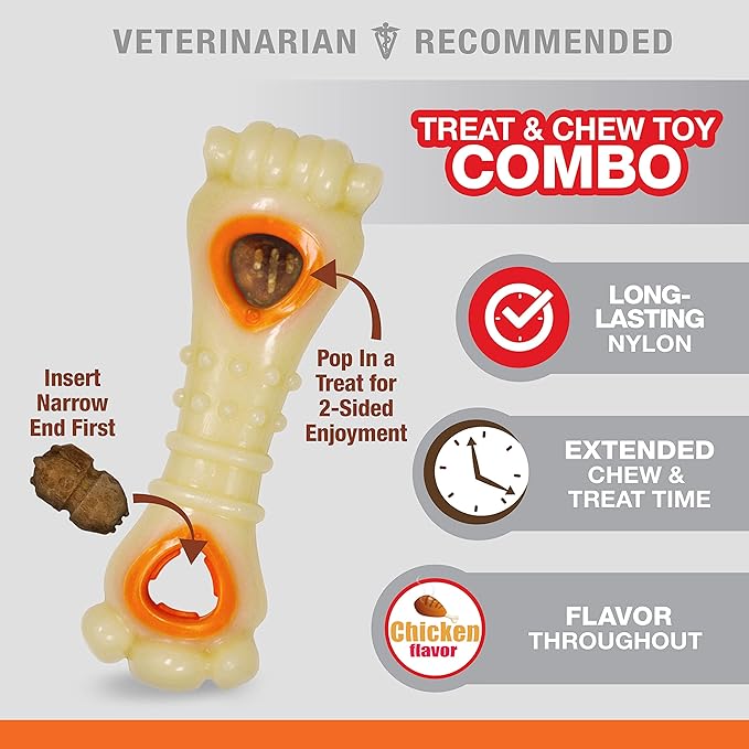 Nylabone Power Chew Knuckle Bone & Pop-In Dog Treat Toy Combo with Chicken Flavor Treat Refills, Chew Toy for Aggressive Chewers, Durable Treat Pouch, Medium/Wolf - Up to 35 lbs. (1 Count)