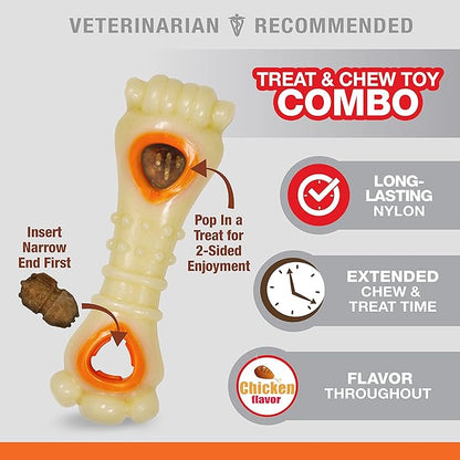 Nylabone Power Chew Knuckle Bone & Pop-In Dog Treat Toy Combo with Chicken Flavor Treat Refills, Chew Toy for Aggressive Chewers, Durable Treat Pouch, Medium/Wolf - Up to 35 lbs. (1 Count)