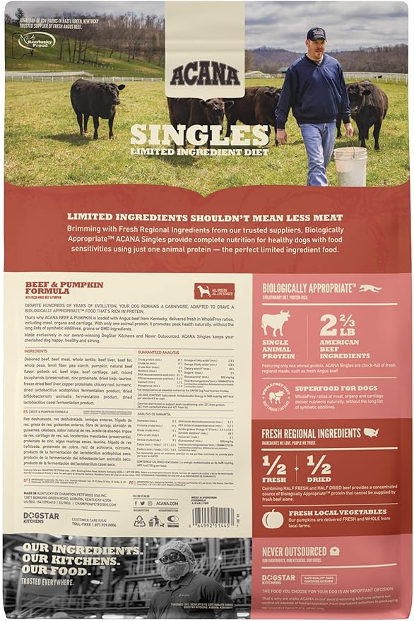 ACANA Singles Limited Ingredient Dry Dog Food, Beef & Pumpkin, Biologically Appropriate & Grain Free