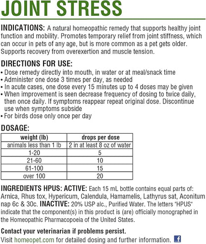 HomeoPet Joint Stress, Joint Support for Dogs and Cats, Liquid Pet Meds to Support Healthy Joint Movement, 15 Milliliters