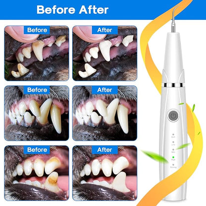 Dog Teeth Cleaning Kit for Pet Teeth Cleaning, Dog Plaque Remover for Teeth, 5 Modes Dog Tartar Remover for Teeth Care to Remove Stains Calculus, 10 in 1 Pet Cleaner Toothbrush (White)