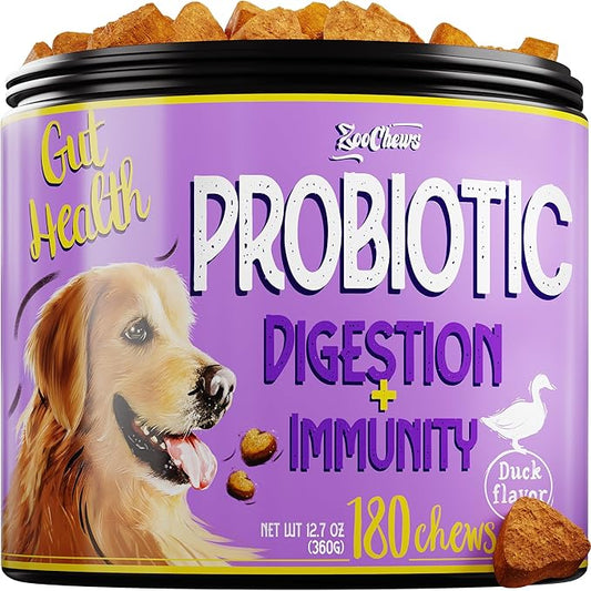 Probiotic Chews for Dogs - Soft Chews with Pumpkin, Papaya and Dog Probiotics for Gut Health Support - Support Digestion and Immunity - 180 Probiotic Chews for Dog Digestive Support