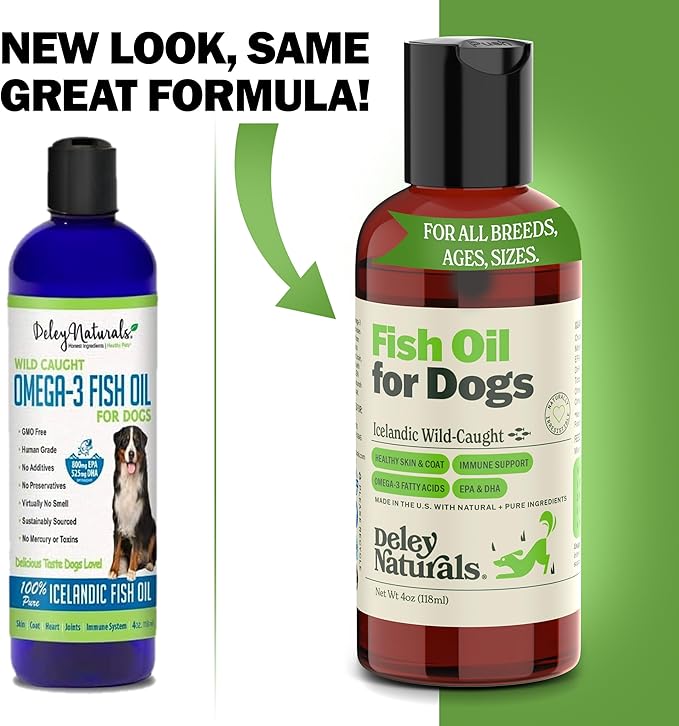 Wild Caught Fish Oil for Dogs - 4oz - Omega 3-6-9, GMO Free - Reduces Shedding, Supports Skin, Coat, Joints, Heart, Brain, Immune System - Highest EPA & DHA Potency - Only Ingredient is Fish