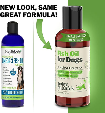 Wild Caught Fish Oil for Dogs - 4oz - Omega 3-6-9, GMO Free - Reduces Shedding, Supports Skin, Coat, Joints, Heart, Brain, Immune System - Highest EPA & DHA Potency - Only Ingredient is Fish