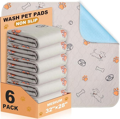 6 Pack Washable Pee Pads for Dogs 32x28 Inch Reusable Puppy Pads, Non-Slip Dog Training Pads Waterproof Dog Pee Pads Fast Absorbing Dog Pads Quick Drying Reusable Pee Pads for Dogs