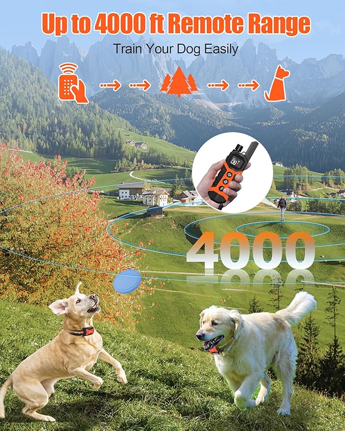 Dog Shock Collar for 2 Dogs- 4000Ft Waterproof Dog Training Collar with Remote for 5-120lbs Small Medium Large Dogs, 3 Channels, Rechargeable E Collars with Beep Vibration Safe Shock Modes (Orange)