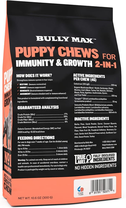 Bully Max 2-in-1 Puppy Soft Chews for Immunity & Growth - Puppy Dog Food Supplements and Vitamins for Health & Immune Support - Essential Dog Multivitamin for All Breeds, Small & Large Breed Puppies