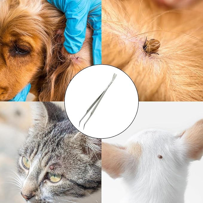 Silver 2 in 1 Tick Removal Tool for Pets,Stainless Steel Professional Tick Tweezers Ticks Remover for Dogs, Cats and Humans,Flea and Tick Control,Tick Remover Tools