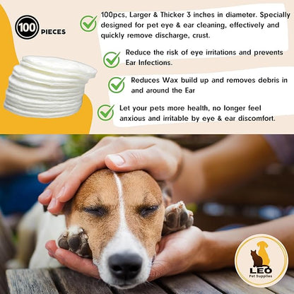 Eyes & Ears Pet Wipes (100count) - Cleanser for Pets with Aloe Essence and Coconut Oil - Specially formulated, Non-irritating, Safe for everyday use and effective for all breeds