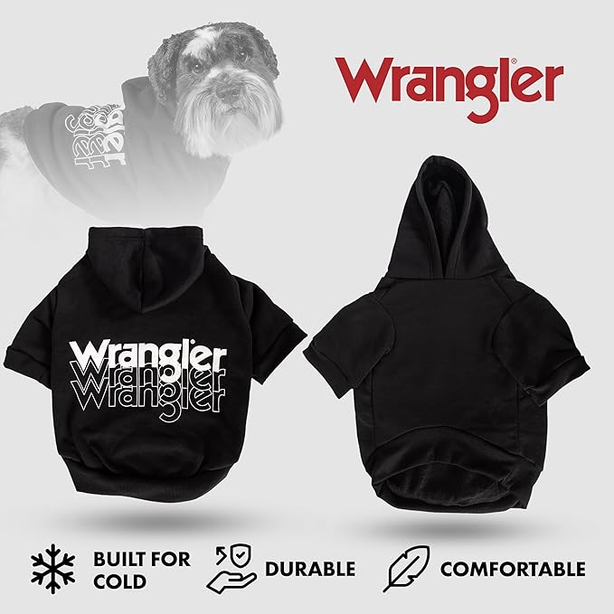 Wrangler Dog Hoodie – Fleece Dog Sweater with Leash Hole, Cold Winter Dog Sweatshirt for Small Medium & Large Size Dogs, Premium Dog Clothes, Fall Dog Sweaters Pullover Hoodie, Cozy Warm Dog Outfit