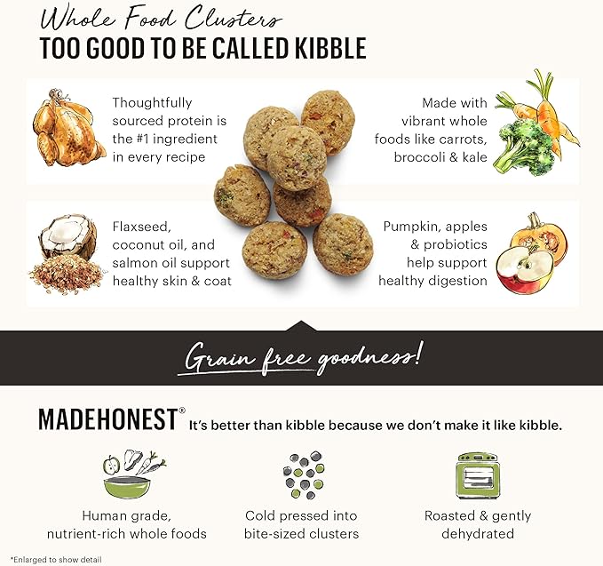 The Honest Kitchen Whole Food Clusters Small Breed Grain Free Beef Dry Dog Food, 4 lb Bag