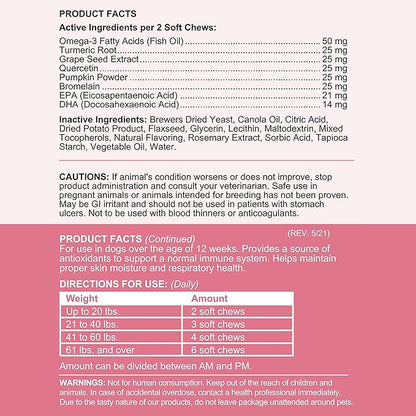 Dog Allergy Chews - 90 Delicious Soft Chew Treats - Anti Itch Allergy Relief for Dogs and Cats - Boosts Immune System, Promotes Skin Health - Seasonal Allergy Treatment for Pets - Made in The USA