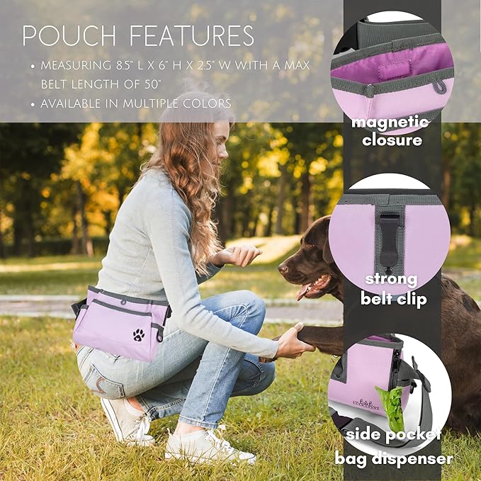 Dog Treat Pouches for Pet Training - Custom Design - Dog Treat Bag for Dog Training & Behavior Aids - Fanny Pack for Dog Walking Bag - Puppy Training Treat Pouch & Snacks Bag Pouch (Light Purple)