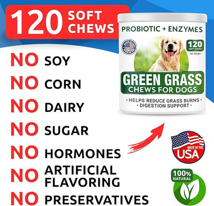 Bark&Spark All-Natural Grass Burn Spot Chews for Dogs - Pee Lawn Spot Saver - Grass Restore Treats - Dog Urine Neutralizer Solution for Grass Burn Spots - Made in USA - 120 Chews