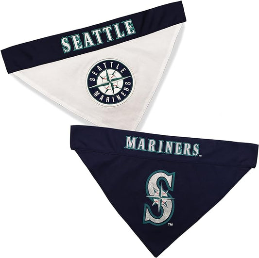Pets First MLB Seattle Mariners Reversible Bandana Size XX-Large for Dogs & Cats. 2 Sided Sports Bandana,Premium Embroidery Team Logo, All MLB Teams Available