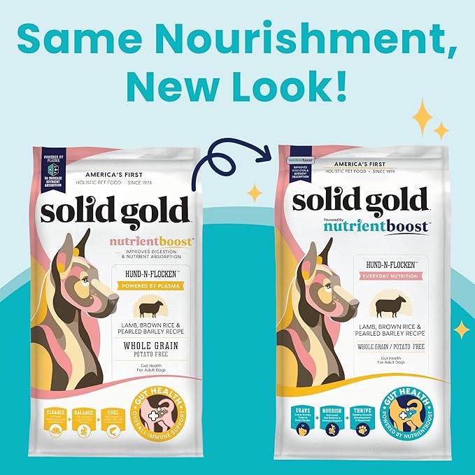 Solid Gold Dry Dog Food for Adult & Senior Dogs - Made with Real Lamb & Brown Rice - NutrientBoost Hund-N-Flocken Healthy Dog Food for Weight Management & Better Digestion - 3.75 LB Bag