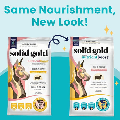 Solid Gold Dry Dog Food for Adult & Senior Dogs - Made with Real Lamb & Brown Rice - NutrientBoost Hund-N-Flocken Healthy Dog Food for Weight Management & Better Digestion - 22 LB Bag