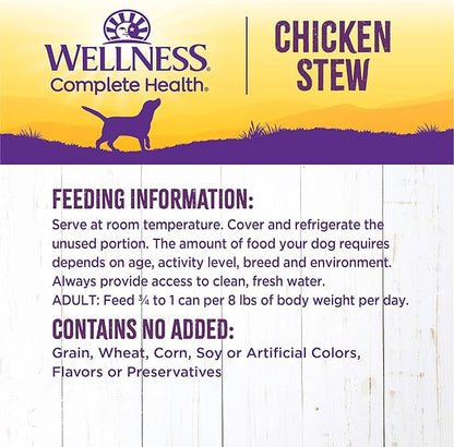Wellness Thick & Chunky Natural Grain Free Canned Dog Food, Chicken Stew, 12.5-Ounce Can (Pack of 12)