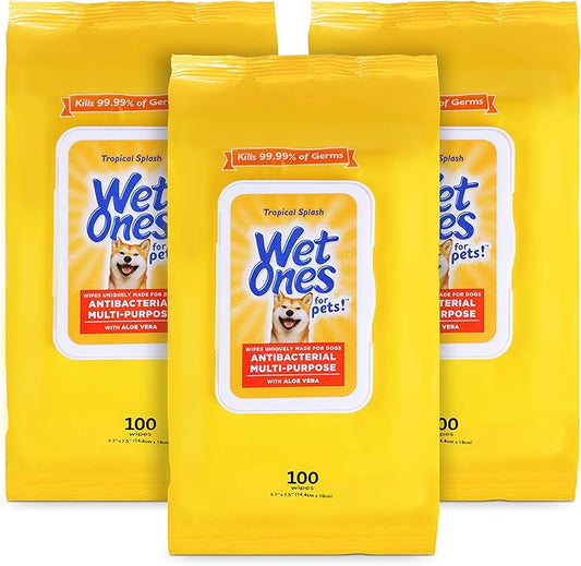 Wet Ones for Pets Multi-Purpose Dog Wipes with Aloe Vera Dog Wipes for All Dogs in Tropical Splash Wipes for Dog Paws & All Over Use (Pack of 3,300 Count Total)