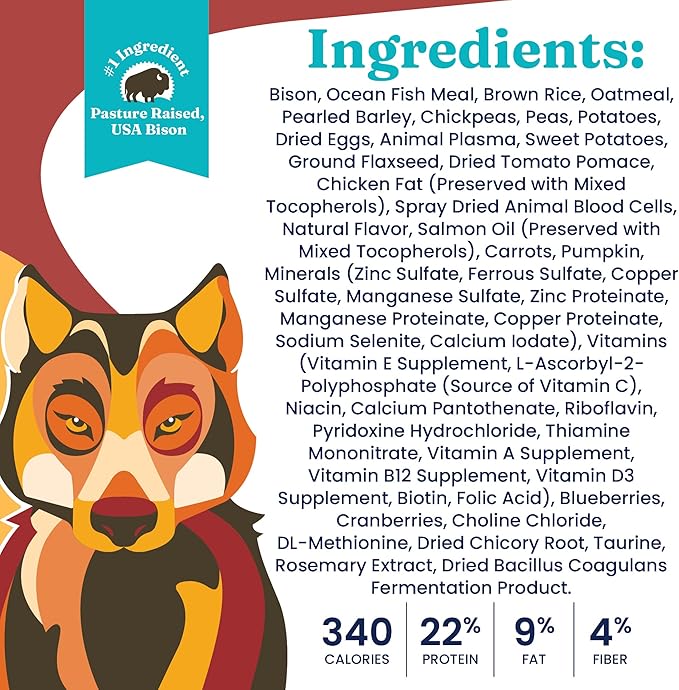 Solid Gold Nutrientboost Wolf King Large Breed Dog Food - Whole Grain Dry Dog Food Kibble Made with Real Bison, Brown Rice & Sweet Potato - Omega 3, Superfood & Digestive Probiotics - 22 LB Bag