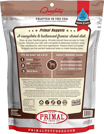 Primal Freeze Dried Dog Food Nuggets, Pork; Complete & Balanced Meal; Also Use as Topper or Treat; Premium, Healthy, Grain Free, High Protein Raw Dog Food, 5.5 oz