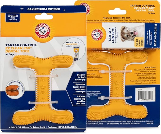 Arm & Hammer for Pets Tartar Control EZ Clean 360 Dental Tool for Small Dogs, Baking Soda Toothpaste Included |Refillable Dog Dental Toy for Easy Dog Teeth Cleaning |Fun Way to Promote Dental Health