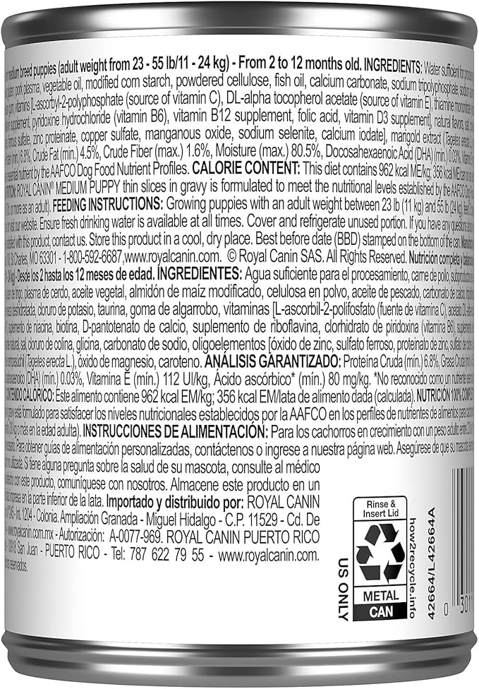 Royal Canin Size Health Nutrition Medium Puppy Thin Slices in Gravy Wet Dog Food, 13 oz can (12-count)