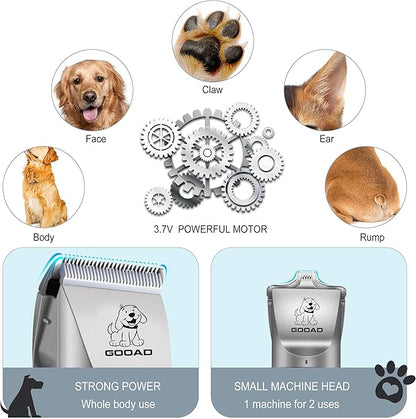 Dog Clippers Grooming Kit and Paw Trimmer,Cordless,Low Noise, Electric Quiet,Rechargeable, Dog Trimmer Grooming, Pet Hair Clippers for Thick Coats,Shaver for Small and Large Dogs Cats(Gray)