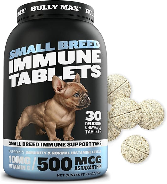 Bully Max Small Breed Dog Immune Support Tablets - Chewable Dog Multivitamin Immunity Booster Supplement Tabs for Puppy & Adult Dogs - Pet Vitamins with Astaxanthin, Colostrum, Turmeric - 30 Tablets