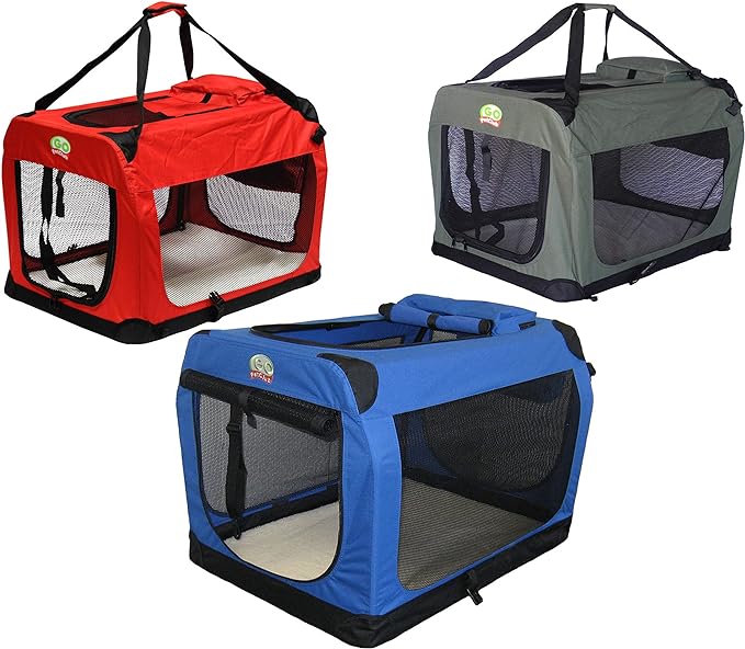 Go Pet Club 48" Soft Collapsible Dog Crate for Dogs, Portable Pet Carrier, Thick Padded Pet Travel Crate for Indoor & Outdoor, Soft Sided Pet Foldable Kennel Cage with Durable Mesh Windows, Red