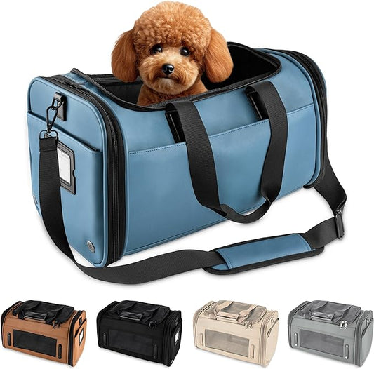 TSA Airline Approved PU Leather Luxury Pet Carrier - Size XS/S - for Small Dogs and Cats