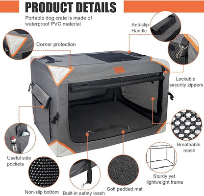 Collapsible Dog Crate-Portable Dog Crates for Small Medium Dogs,4-Door Portable Pet Travel Crate,Sturdy/Breathable/Comfortable,Indoor & Outdoor & Car Back Seat;Soft Dog Blanket