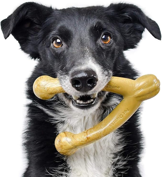 Pet Qwerks Wishbone BarkBone - Nylon Chew Toy for Aggressive Chewers - Peanut Butter Flavor - 6.75"