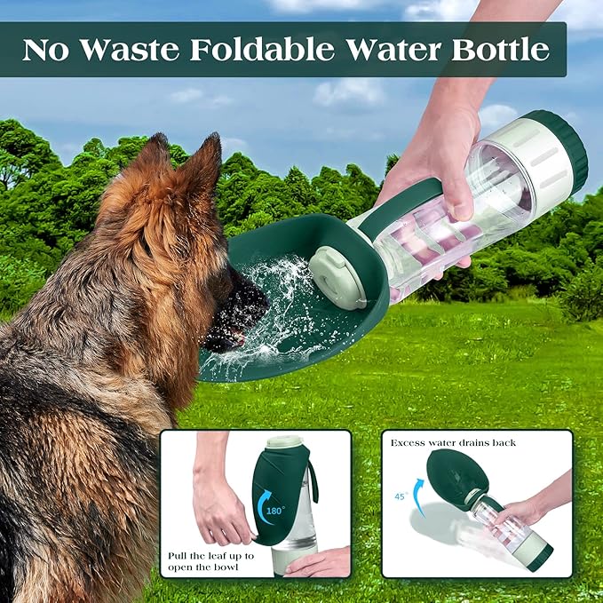 Dog Water Bottle Dispenser for Walking, Pet Water Feeder Container portable with Drinking Cup Bowl Outdoor Hiking, Travel Large Green