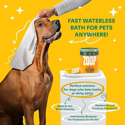 ZOOP XL Pet Wipes for Dogs & Cats – Thick, Huge Bath Wipes for Cleaning, Deodorizing, Conditioning, Wet Dog Wipes for Paws, Butt, Ear, Eye, Face, Whole Body, with Nanosilver-15 Count
