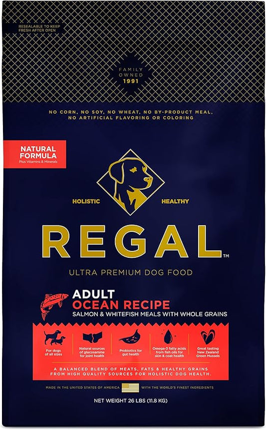 Adult Ocean Recipe (Salmon) All Natural, Slow Cooked Whole Grain Dry Dog Food for All Breeds and Sizes of All Life Stages - Made in The USA, 26 LB Bag