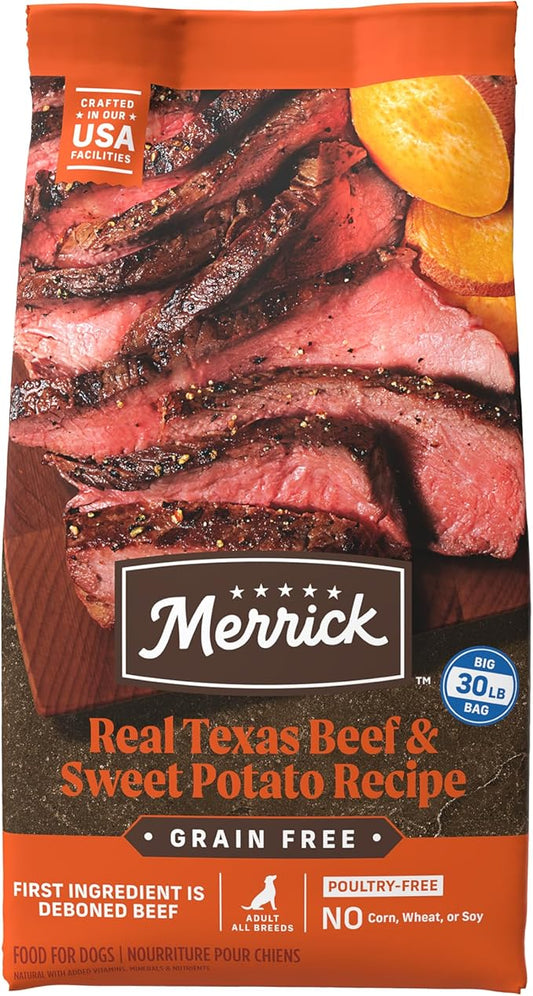 Merrick Premium Grain Free Dry Adult Dog Food, Wholesome And Natural Kibble, Real Texas Beef And Sweet Potato - 30.0 lb. Bag