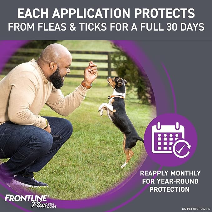 FRONTLINE Plus Flea and Tick Treatment for Small Dogs Upto 5 to 22 lbs., 3 Treatments