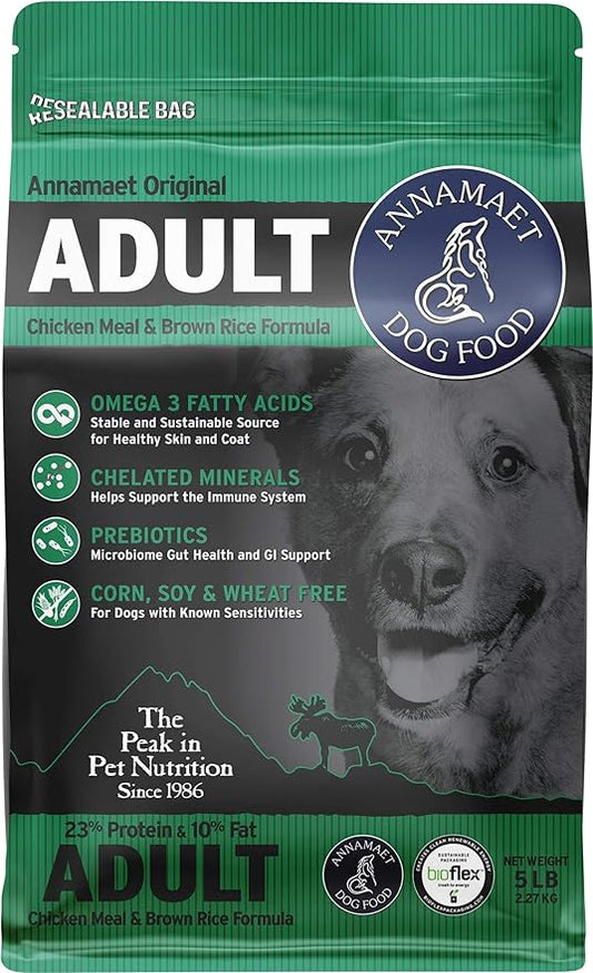 Annamaet Original Adult Formula Dry Dog Food, 23% Protein (Chicken & Brown Rice), 5-lb Bag
