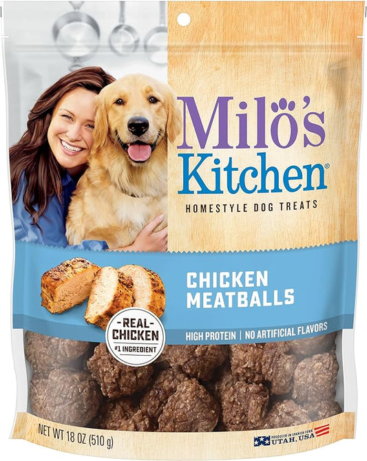 Milo's Kitchen Homestyle Dog Treats, Chicken Meatballs, 18 Ounce, High Protein, No Artifical Flavors