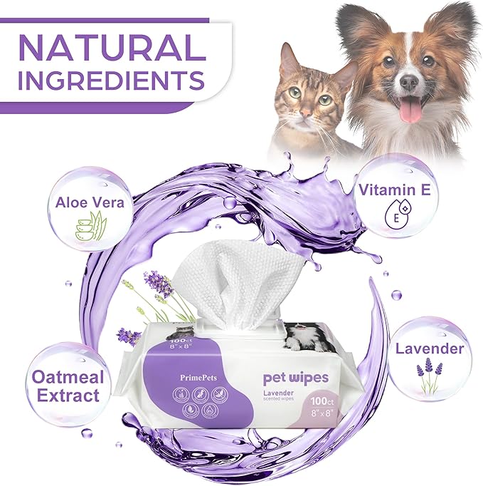 PrimePets Dog Wipes, 400 Count, Pet Grooming Wipes for Dogs Cats Cleaning Deodorizing, Lavender Scented, Extra Thick Dog Paw Wipes for Sensitive Skin, Clean Paws, Butt and Body